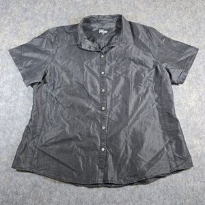 Chef Works "Detroit Denim" Shirt Women's XXL Shiny Black Snap Up Short Sleeve